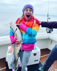 Lake trout caught during a Traverse City fishing charter on Lake Michigan