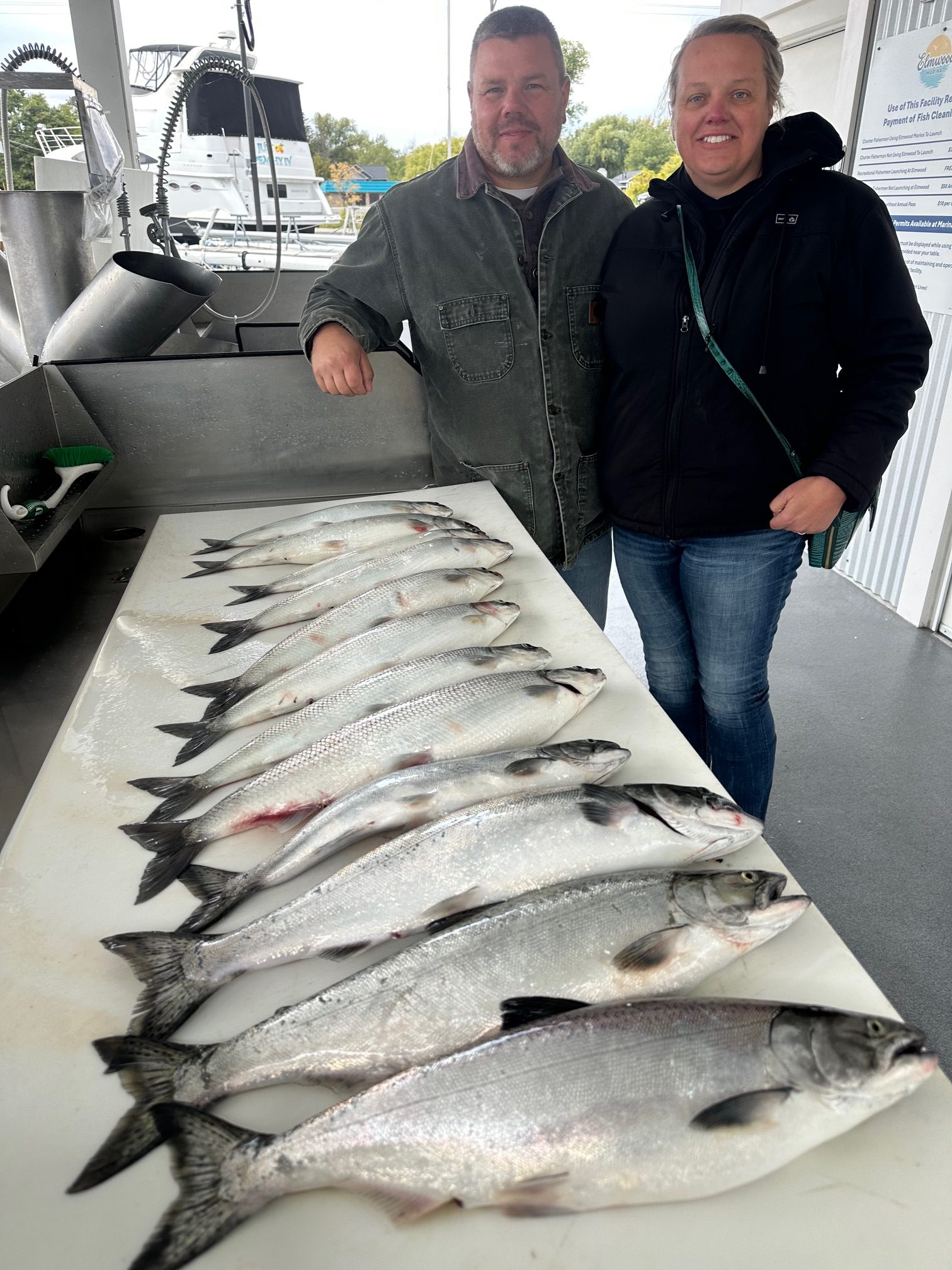 Customers with cisco and king salmon caught during an October fishing charter near Traverse City